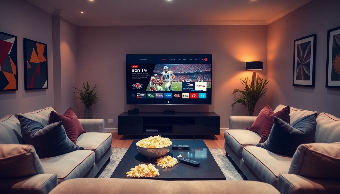 Experience the Iron TV Pro interface in a modern living room with vibrant colors.