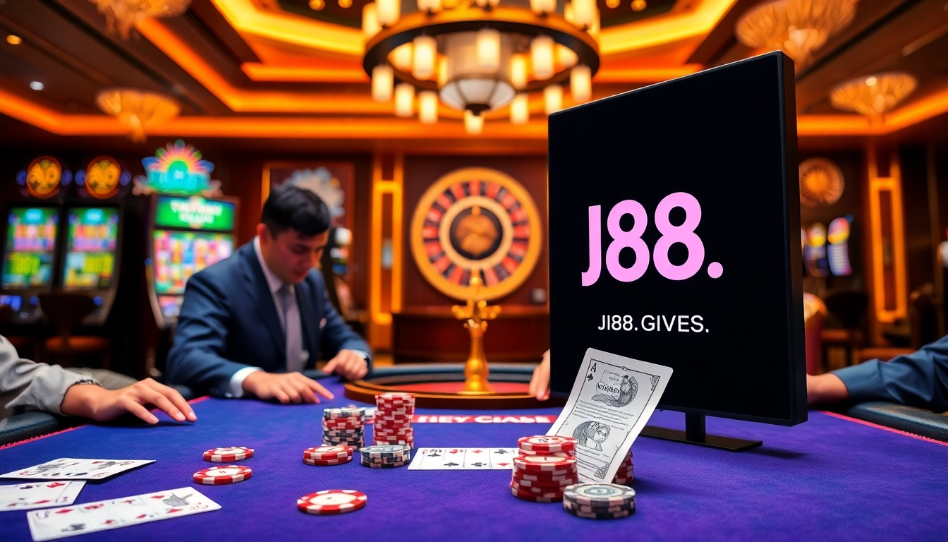 Engage in high-stakes poker at https://j88.gives/ with vibrant chips and an enticing atmosphere.