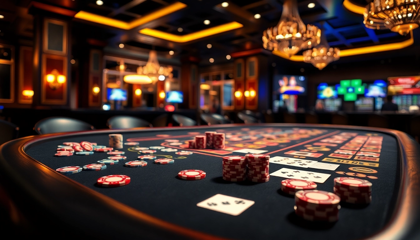 Jouer au meilleur casino en ligne avec un éclairage vibrant et des jeux de table animés.