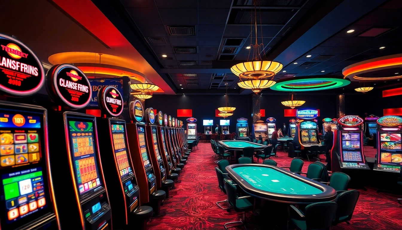 Vibrant scene of the meilleur casino en ligne with slot machines and bustling tables.