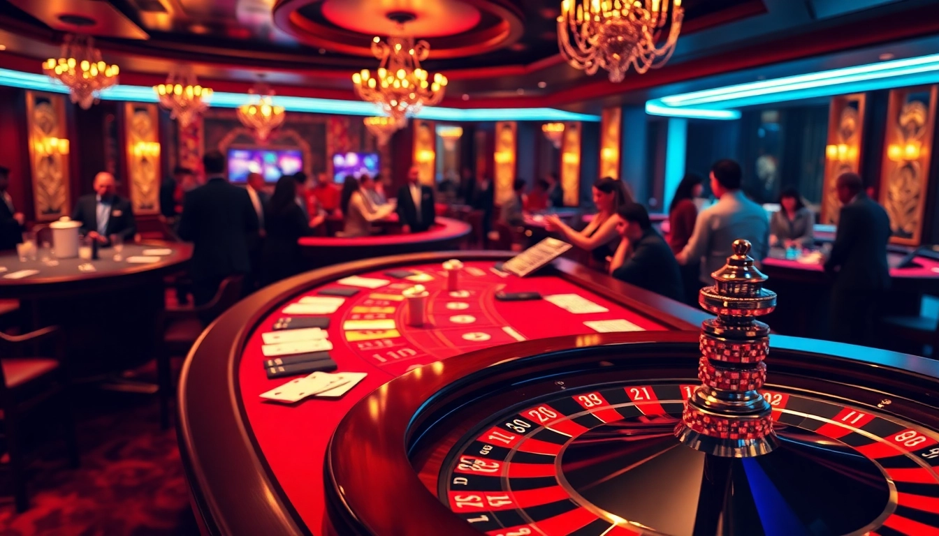 An engaging casino scene highlighting players at a table on https://68vip.plus/, enjoying poker and roulette for thrilling experiences.