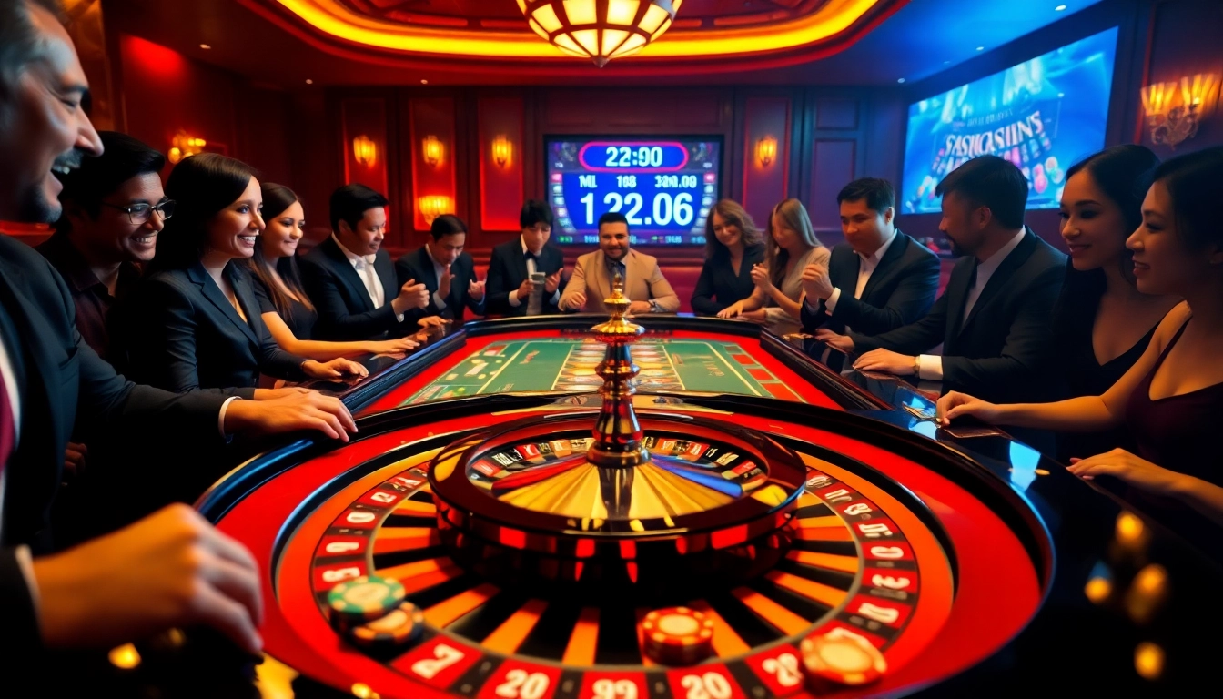 Tỷ lệ kèo nhà cái showcased on a casino table with excited players and vibrant poker chips.