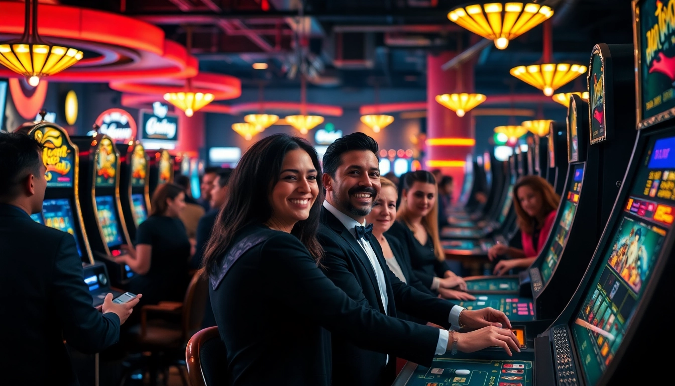 Découvrez les jeux et l'excitation du meilleur casino en ligne dans une scène animée.