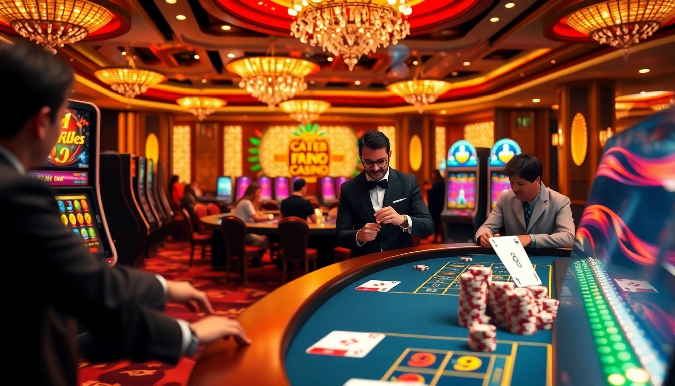 Play exciting games at https://f168.group/ with vibrant casino visuals showcasing slot machines and roulette.